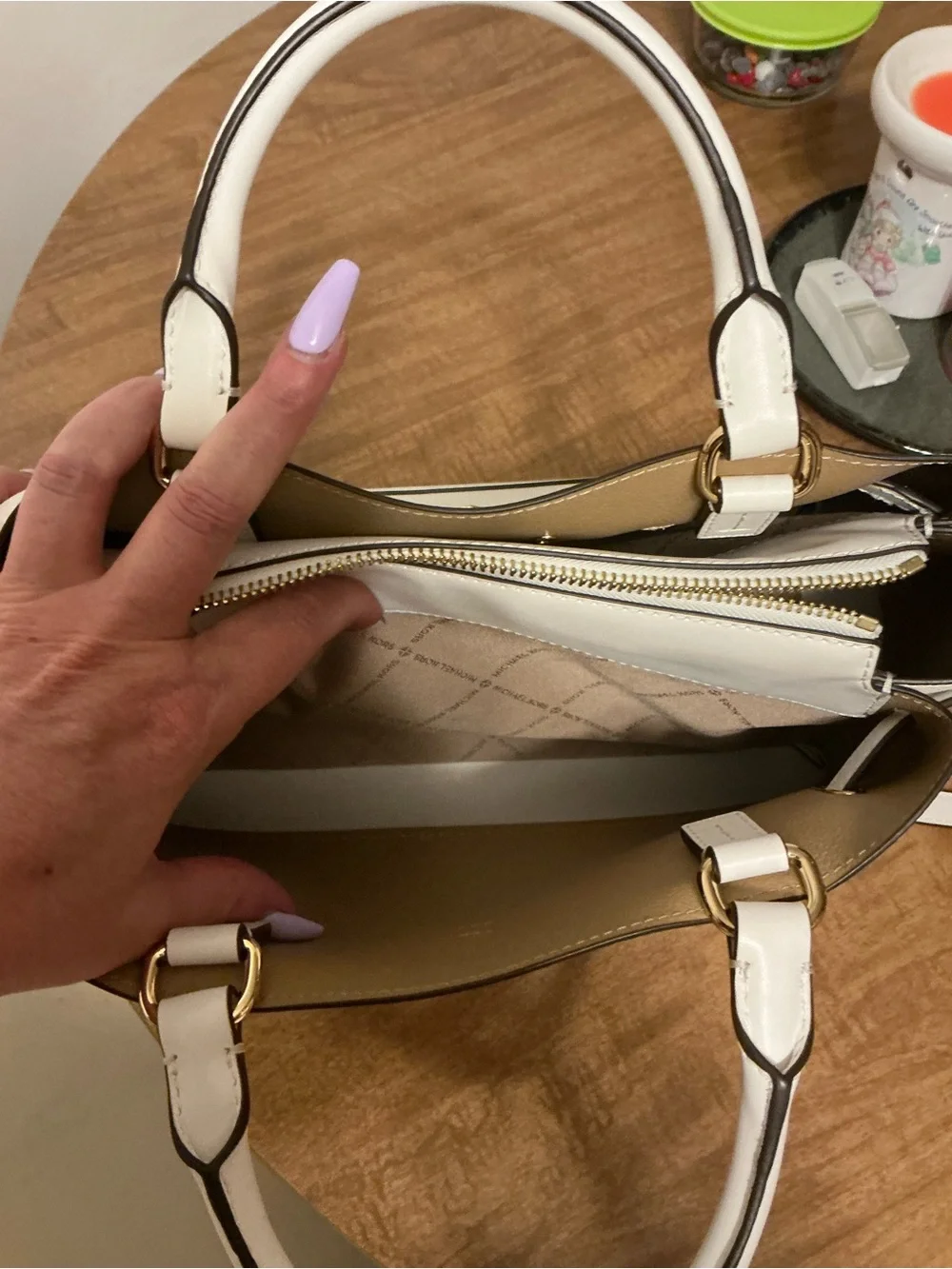 Michael Kors Cream Leather Satchel with Gold Hardware